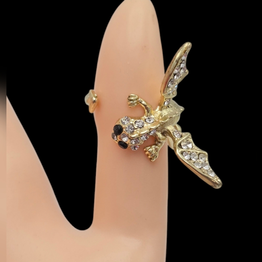 Baby Dragon wrap Ring Rhinestone Gold Tone